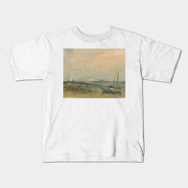 Coast Scene with White Cliffs and Boats on Shore by J.M.W. Turner Kids T-Shirt by Classic Art Stall